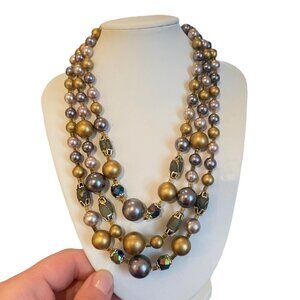 Vintage JAPAN Multistrand faux pearl necklace 50s Gray Gold